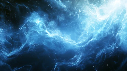 Starborn tides swirl through electric blue cosmic mist.
