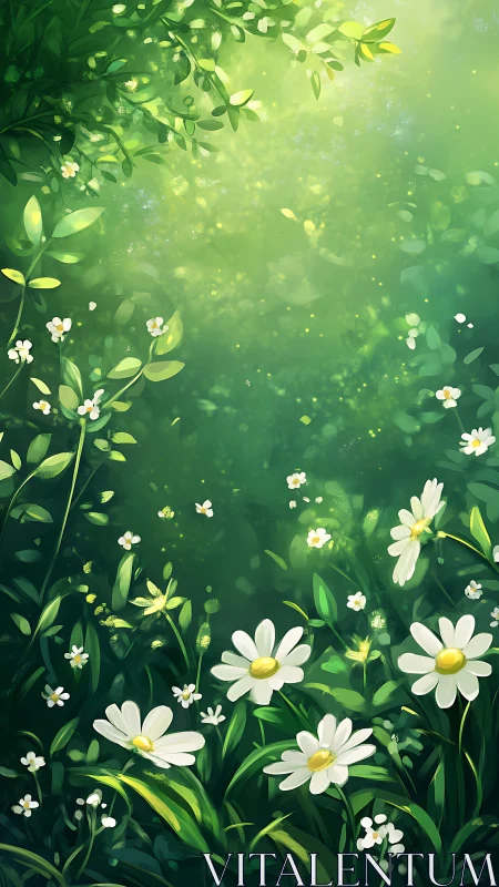 Serene Wildflower Meadow with Glowing Daisy Field