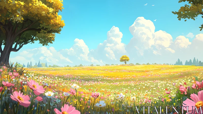 Summer clouds stroll lazily above a wildflower kingdom