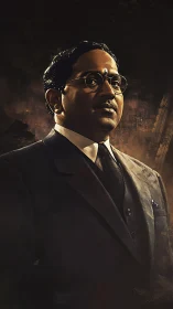 Dignified visionary in suit framed by burnished dusk light.