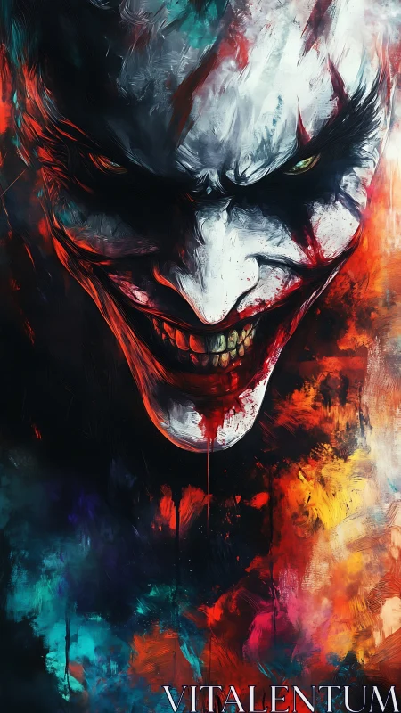 Sinister painted smile surrounded by wild electric color.