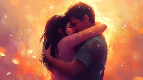 Romantic Embrace Glows in Golden Warmth.