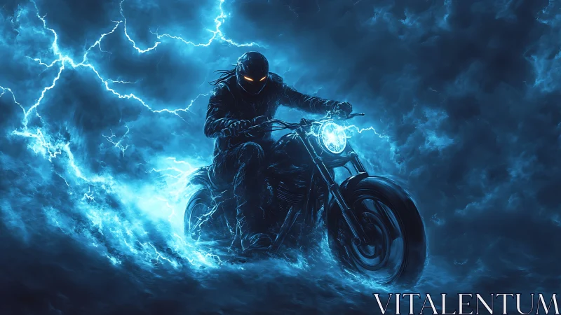 Stormborn rider carves blue lightning through the night sky.