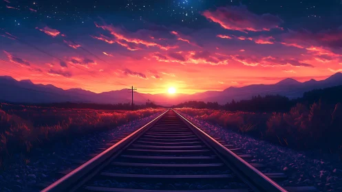Sunset rails stretching toward a hopeful painted horizon.