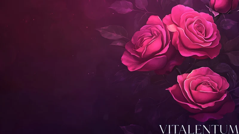 High Dynamic Range Floral Rendering with Neon Pink Roses Against Deep Magenta Background