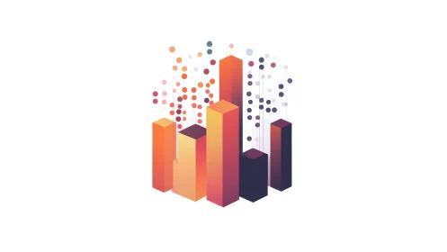 Abstract 3D Bar Graph with Gradient Colors and Floating Dots.