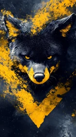 Storm-eyed wolf ignites in midnight gold and shadowed flame.