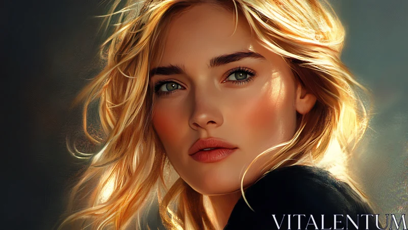 Blonde woman portrait in warm cinematic digital painting.