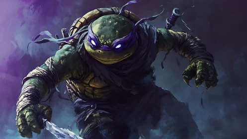 Mutant turtle warrior advances with weapon in dynamic pose