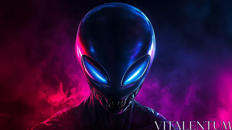 Neon void visitor with electric eyes and razor grin.