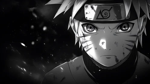 Battle-scarred ninja carves resolve from swirling starlit smoke