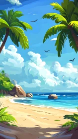 Tropical Paradise Beach Scene. Serene coastal landscape.