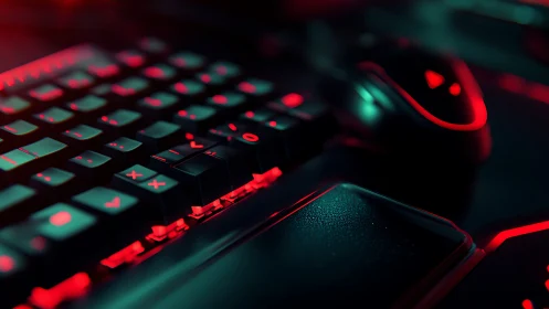 Neon keystrokes and hunting mouse in midnight arena.