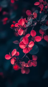 Crimson Orchid Blossoms Against Deep Teal Bokeh.