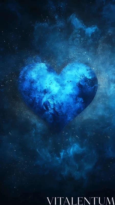 Cosmic Blue Heart Floating in Deep Space Nebula.