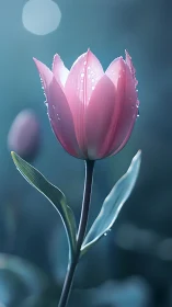 Pink Tulip's Dewdrop Dream Under Morning Glow.