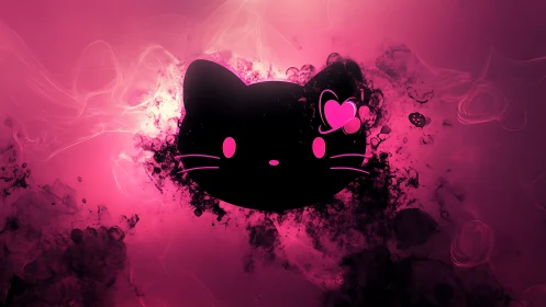 Neon pink feline silhouette in glowing abstract smoke field