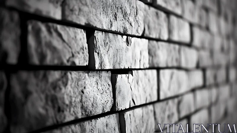 Close-up of Rough Stone Brick Wall in Dramatic Black and White.