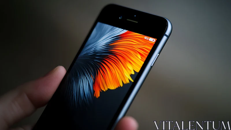 iPhone 6s displaying radiant abstract feather wallpaper with warm gradient.