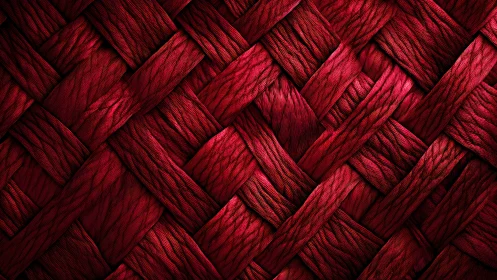 Red woven textile surface shows tightly interlaced strands