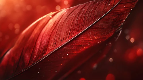 Scarlet leaf macro reveals glowing veins under warm light