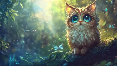 Forest-eyed kitten quietly negotiates peace with butterflies