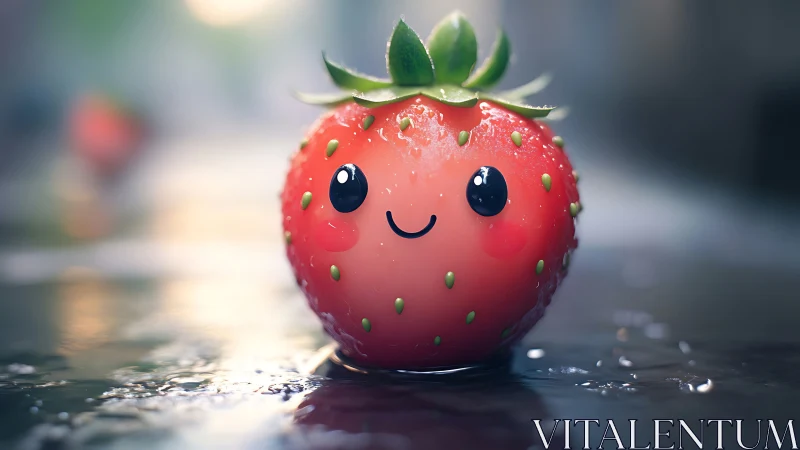 Kawaii strawberry character rendered in glossy 3D style.