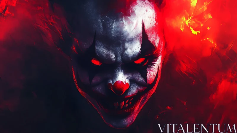 Sinister clown portrait rendered in high-contrast digital horror