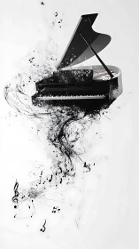 Shattered piano spills swirling music into bright silence.