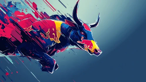 Dynamic charging bull explodes with bold neon motion lines.