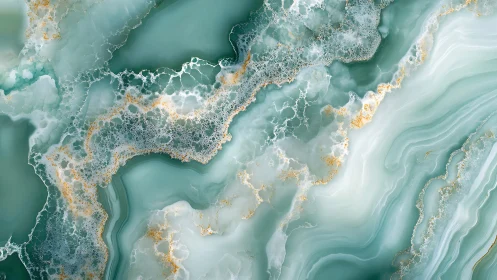 Emerald onyx wave strata with luminous gold veining detail.