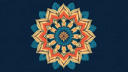 Radiant mandala flower glows softly against deep navy space