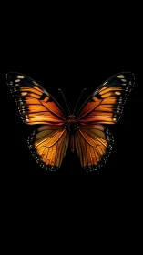 Orange and black butterfly on solid black background.