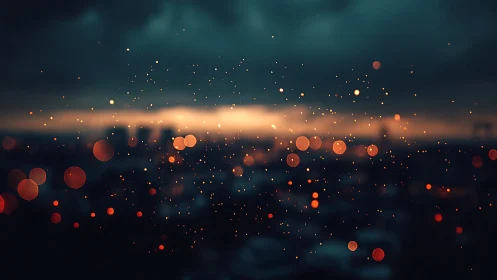 Evening city lights drifting like quiet fireflies at dusk.