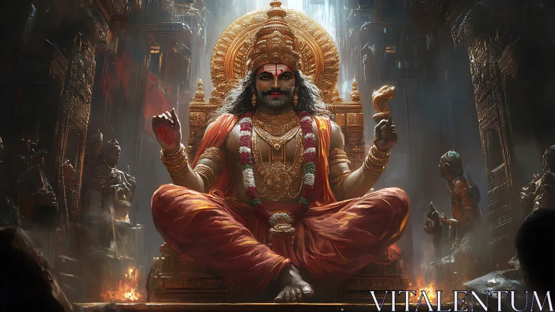 Divine monarch lounges in molten gold and temple shadows