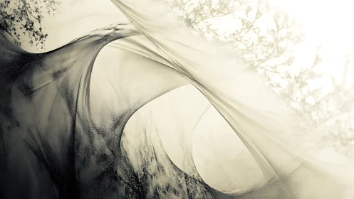 Ethereal tensile forms with sepia tonal atmospheric diffusion.