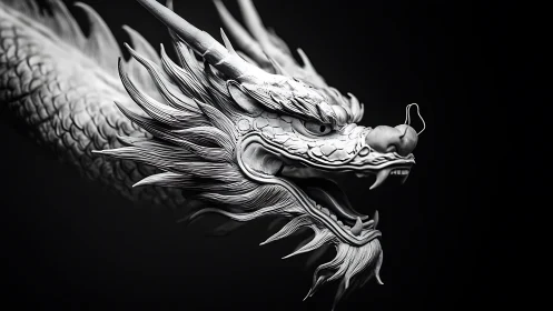 Monochrome dragon bust coils forward in dramatic contrast