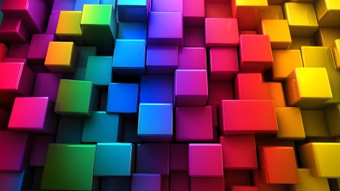 Chromatic 3D cubes form a glossy geometric relief field