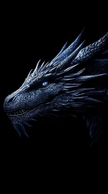 Lateral profile of bioluminescent obsidian-scaled dragon head.