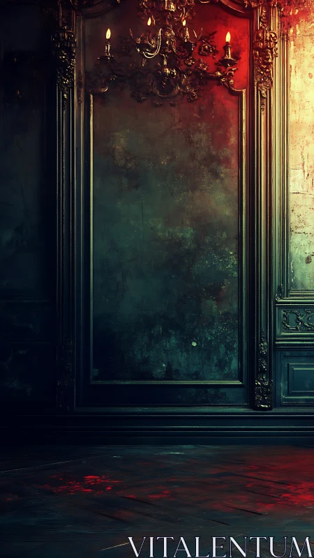 Candlelit rococo wall glows with eerie red reflections