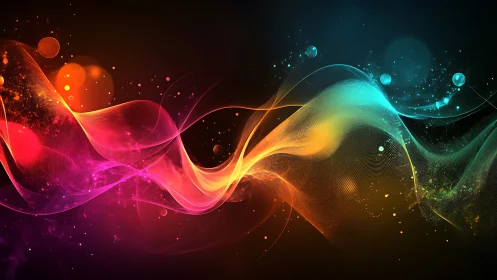 Vibrant flowing light waves pulse across a dark cosmic void