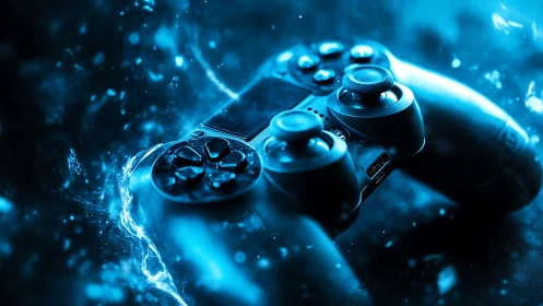 Neon-lit gamepad rendered in high-contrast digital glow