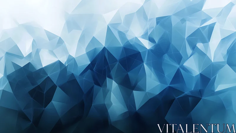 Blue low poly polygons form layered abstract crystalline field