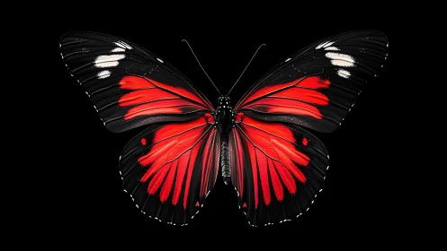 Scarlet and obsidian butterfly wings in precise symmetry.