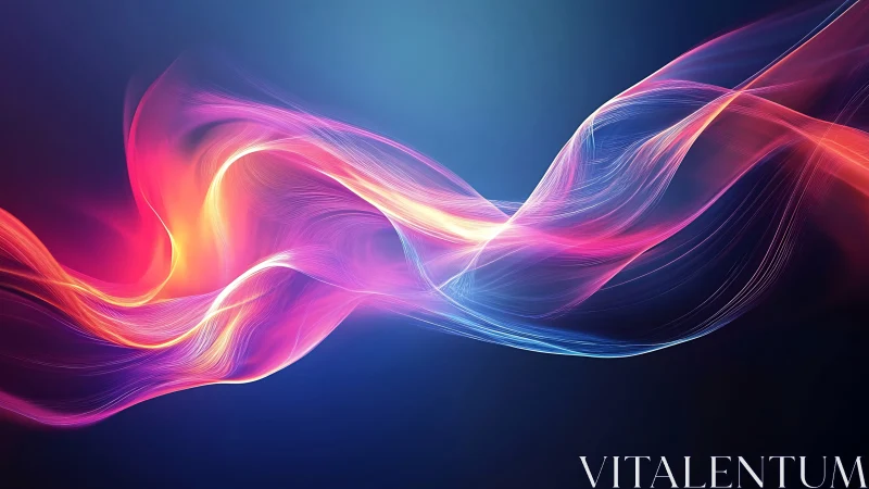 Luminous neon light ribbons flow across deep blue gradient