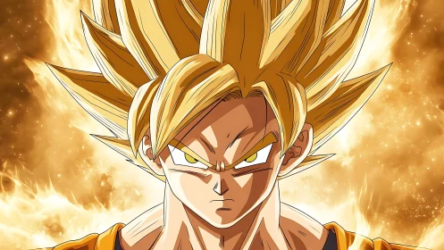 Intense anime warrior in supercharged aura with cel-shaded lighting