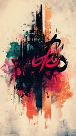 Abstract vertical composition with gestural calligraphic form.