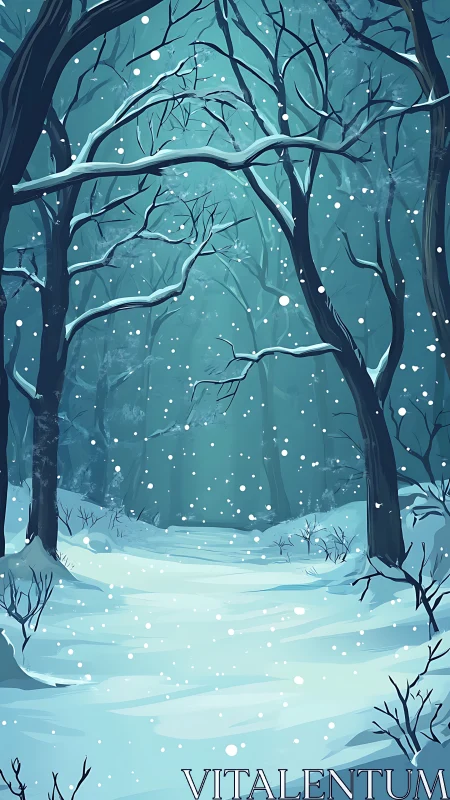 Quiet Snow Path Through Winter Forest.