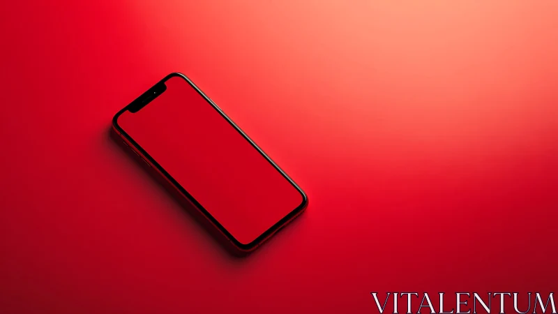 Smartphone silhouette gleams against vibrant crimson backdrop.