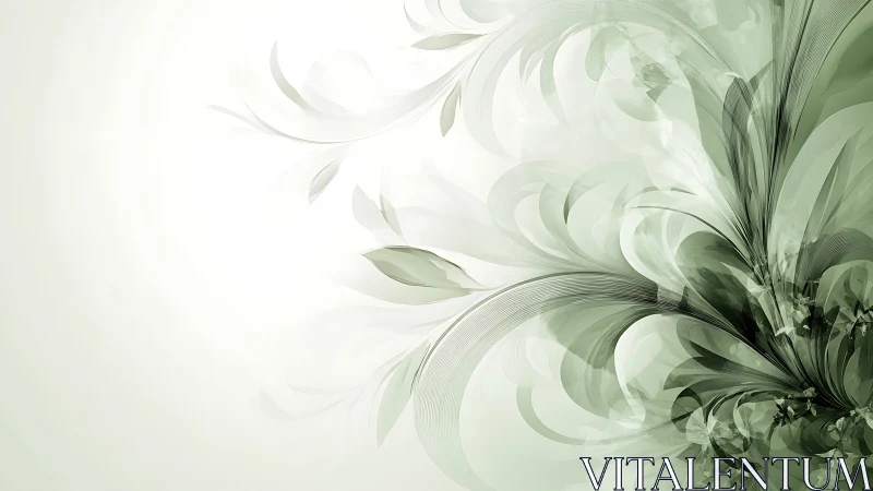 Abstract green floral vector curves on pale background.